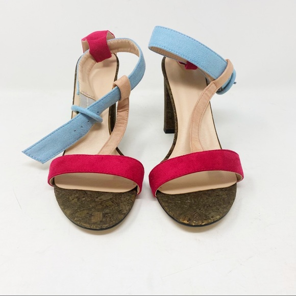 Faux Suede Multicolor Slip On Buckle Sandal Size 6 - Picture 2 of 6